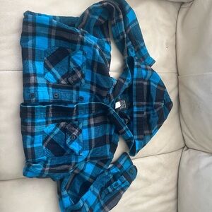Tony Hawk Black and Blue Plaid Kids Hooded Shirt 5-6 Medium